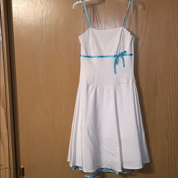 B Darlin Dresses & Skirts - White Dress with Aqua Blue Bow
